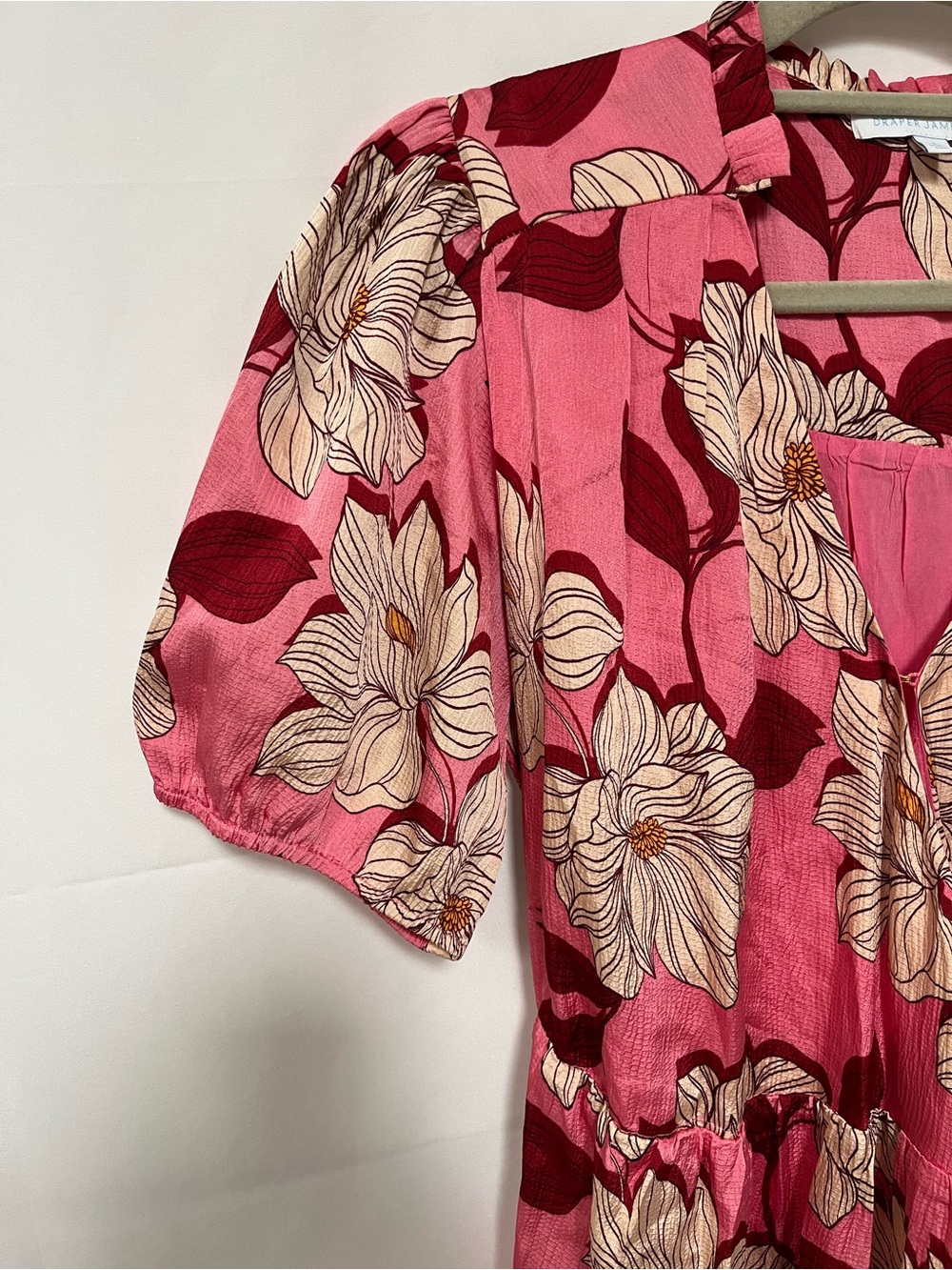 Draper James Pink Floral Wrap Midi Dress with Puff Sleeves NWT - Picture 3 of 10